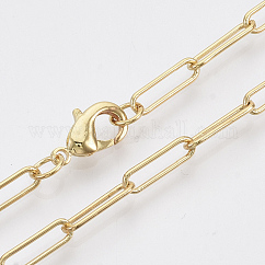 Fabricación de collar de cadena de clip de papel ovalado redondo de latón, con cierre de langosta, real 18k chapado en oro, 24.4 pulgada (62 cm), link: 12x3.5x0.8 mm