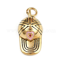 304 Edelstahl-Emaille-Anhänger, Hut mit Herzmuster-Anhängern, mit Sprungring, golden, 20.5x10.5x6 mm, Bohrung: 3.4 mm