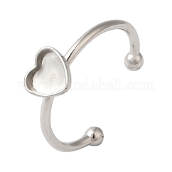 Componentes de anillo de puño abierto de acero inoxidable 304 que no se deslustran, ajuste del anillo de la almohadilla, corazón, color acero inoxidable, Bandeja: 6x6 mm, 1.5mm, ajustable