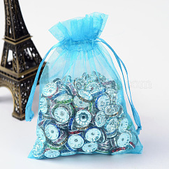 Sacs-cadeaux en organza avec cordon de serrage, fête de mariage cadeaux de noël sacs-cadeaux, pochettes en organza pour pot-pourri, bleu profond du ciel, 12x9 cm
