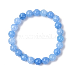 Pulseras elásticas de cuentas redondas de aguamarina teñidas naturalmente para mujer, grano: 8 mm