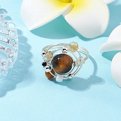 Planet natürliche Amethyst & Tigerauge & Citrin & Apatit & grüner Aventurin Fingerringe&nbsp;RJEW-TA00165