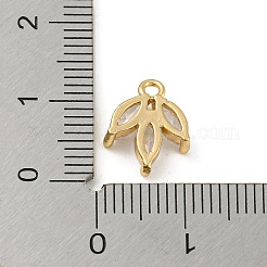 真鍮にクリアキュービックジルコニアのチャーム  ライトゴールド  葉  12x10x3.5mm  穴：1.5mm&nbsp;X-KK-G478-02E-KCG
