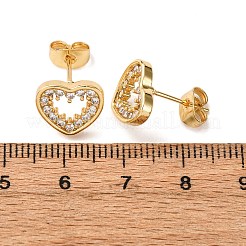 Серьги-гвоздики в форме сердца из латуни с прозрачным фианитом и прозрачным фианитом EJEW-K267-29G