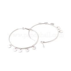 304ステンレススチールフープピアス  ラウンドペンダント付き  女性のための  プラチナ  70x60x2mm  ピン：0.8mm&nbsp;EJEW-M208-01P