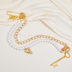 Алюминиевые цепочки-панцири и круглые белые акриловые бусины с имитацией жемчуга&nbsp;HJEW-HS00068