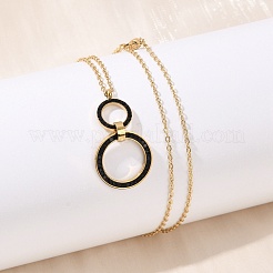 Ожерелья с подвесками из двойных колец из нержавеющей стали 304 с блестящими стразами NJEW-V001-04G