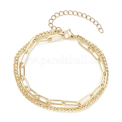 Латунные цепочки-скрепки и цепочки-панцирные двухслойные браслеты для женщин BJEW-JB11815