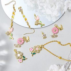 8個4スタイル真鍮製マイクロパヴェキュービックジルコニアペンダント  花のチャーム  18KGP本金メッキ  ミックスカラー  11~28x7~16.5x2~3mm  穴：2~3x3~6mm  2個/スタイル&nbsp;KK-SZ0008-37