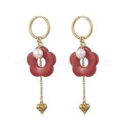 Серьги-кольца с кисточками в форме цветка и сердца из нержавеющей стали 304 EJEW-JE06730