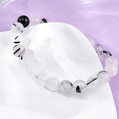 Браслеты из натурального турмалинового кварца с круглыми бусинами для мужчин и женщин BJEW-G743-01C