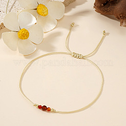 Bracelets tressés simples et décontractés en laiton et perles d'agate rouge naturelle&nbsp;LM1536-3