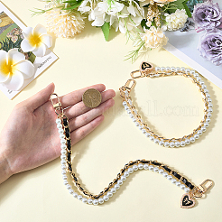 2 шт. двухслойные ручки для сумок из искусственной кожи 2 цветов и искусственного жемчуга с круглыми бусинами&nbsp;FIND-CL0001-18