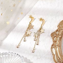 Серьги-гвоздики с подвесками «луна и звезда» из нержавеющей стали 304&nbsp;EJEW-TA00504