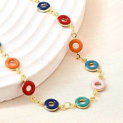 Латунные цветные эмалевые пончиковые цепочки-цепочки для женщин NJEW-D314-04G