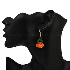 Тема Хэллоуина тыква ручной работы стеклянные бисерные подвесные серьги&nbsp;EJEW-MZ00480-02