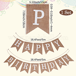 1 комплект баннеров с надписью «С днем рождения» из льна&nbsp;AJEW-SP0001-51C