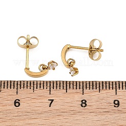 Boucles d'oreilles puces en acier inoxydable 304 serties d'un seul zircon cubique pour femmes&nbsp;SA-CBAB549-05G