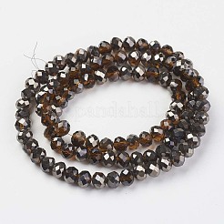 電気メッキ透明ガラスビーズ連売り  半黒メッキ  多面カット  ロンデル  シエナ  3x2mm  穴：0.8mm  約150~155個/連  15~16インチ（38~40cm）&nbsp;EGLA-A034-T2mm-P16