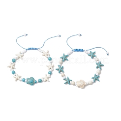 2 bracelet tressé en perles synthétiques teintées de turquoise et de magnésite pour femmes&nbsp;BJEW-JB11532