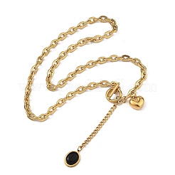 Schwarze ovale Herz-Lariat-Halsketten aus Edelstahl 304 mit Harzverschluss&nbsp;SA-B005-01G