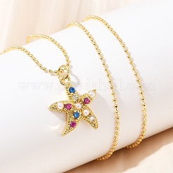 Ожерелья с подвесками из латунных кубических цирконий и пластиковых бусин NJEW-Q041-01G