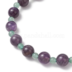 Bracelets extensibles en perles rondes d'aventurine verte naturelle et d'améthyste pour femmes&nbsp;BJEW-JB11928-01