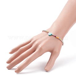 Bracciale elasticizzato da donna con perline a cuore in conchiglia naturale e vetro&nbsp;BJEW-JB08272
