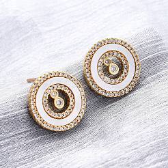 Плоские круглые серьги-гвоздики из латуни с микропаве и цирконием KK-D363-15G