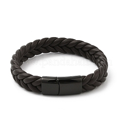 Pulseras de cordón de cuero de microfibra trenzada con revestimiento de iones (IP) para hombres&nbsp;BJEW-Z081-13EB-01
