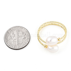 Кольцо-манжета с натуральным жемчугом и бусинами RJEW-T026-04G