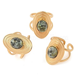 Овальные кольца из натуральной африканской бирюзы (яшмы) RJEW-Z057-14G-06