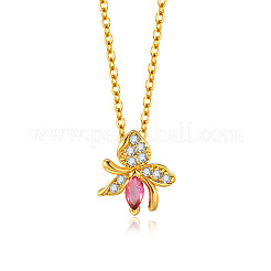 Collares colgantes de latón con circonitas cúbicas transparentes y rosa fucsia.&nbsp;WG82C2A-02