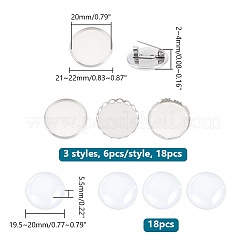 DIY ブランクドーム 304 ステンレススチール ブローチ作りキット  ステンレス鋼色  21~22x2~4mm  トレイ：20mm&nbsp;DIY-UN0056-17