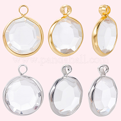 12個2色k9ガラスチャーム  フラットラウンド  真鍮パーツ  多面カット  ミックスカラー  13.5~14x10.5~11x3.5~4mm  穴：1.8mm  6個/カラー&nbsp;GLAA-BBC0001-11B
