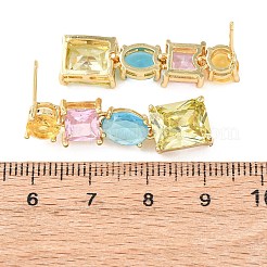 Rechteckige Ohrstecker aus Messing mit Mikropavé-Kubikzirkonia&nbsp;EJEW-C174-06G-02