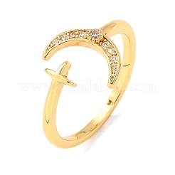 Anillos abiertos de latón con micropavé de circonitas cúbicas para mujer&nbsp;RJEW-F217-03G
