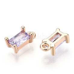 真鍮キュービックジルコニアチャーム  長方形  本金メッキ  ラベンダー  8x4x3mm  穴：1.2mm.&nbsp;X1-KK-S350-367P