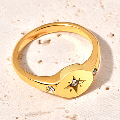 Плоские круглые кольца с узором в виде звезд из нержавеющей стали 304 с микропаве прозрачных кубических цирконий FS-WG7CEF6-02