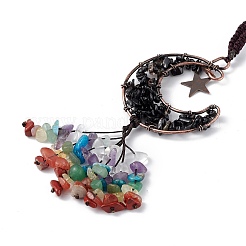 Подвеска-кисточка из натурального окрашенного и нагретого черного агата с крошкой из смешанных драгоценных камней&nbsp;G-L524-07R-A01