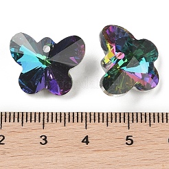 ガラスチャーム  ポイントバック＆バックメッキ  多面カット  蝶のチャーム  パープル  14x17.5x9mm  穴：1.6mm&nbsp;GLAA-E050-01B-03