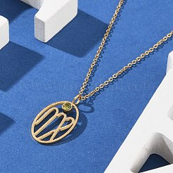 304 ステンレススチール キュービックジルコニア 十二星座 ルーンペンダント アズキチェーンネックレス 女性用  18KGP本金メッキ  乙女座  17.83インチ（45.3cm）&nbsp;NJEW-B121-02G-06