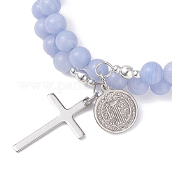 2 шт. браслеты из двух нитей с бусинами из натурального крашеного голубого кружевного агата и белого нефрита&nbsp;BJEW-JB13065