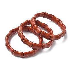 Pulseras elásticas de cuentas de jaspe rojo natural de bambú para mujeres y hombres&nbsp;BJEW-K304-01B
