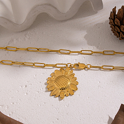 Женские ожерелья с подвеской-скрепкой в виде подсолнуха из нержавеющей стали 304&nbsp;FG6952