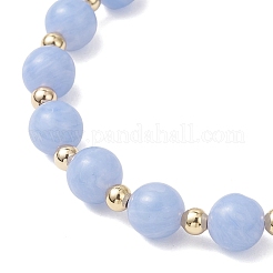 Браслеты из натуральных окрашенных синих кружевных бусин агата и латунных круглых бусин для женщин BJEW-JB12705