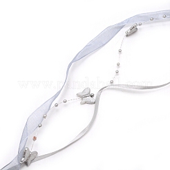 プラスチックビーズトリム  ポリエステルリボン付き  蝶  グレー  3mm&nbsp;OCOR-WH0057-28