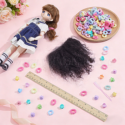 ウール人形用ウィッグ2本  DIYの女の子のためのbjdメイキングアクセサリー  40個4スタイルのGPPSプラスチック爪ヘアクリップ付き  100PCSヘアネクタイ  まつげコーム1個  ココナッツブラウン  160~170x100~110mm&nbsp;DIY-NB0016-02B