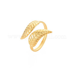 Ионное покрытие (ip) 304 нержавеющая сталь листовое открытое манжетное кольцо для женщин&nbsp;RJEW-S405-175G