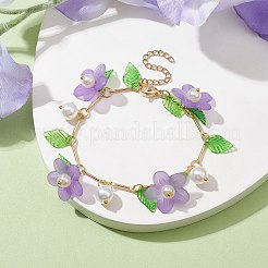 Acryl-Charm-Armbänder mit Blumen und Glasperlen&nbsp;BJEW-JB10054-03